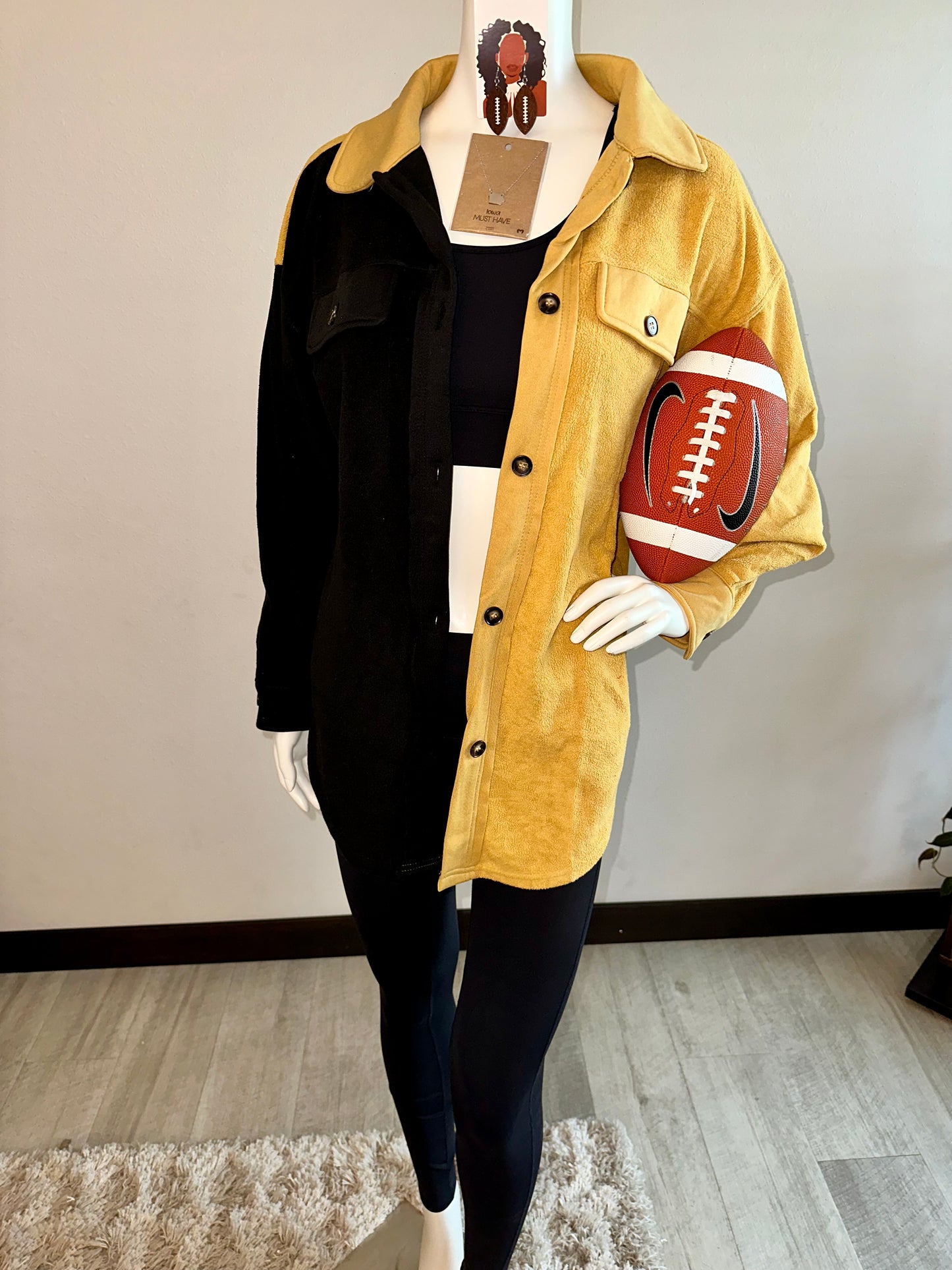 Mustard & Black Colorblock Shacket