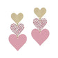 Gold & Light Pink Color Coated Metal Drop Heart 2" Earrings