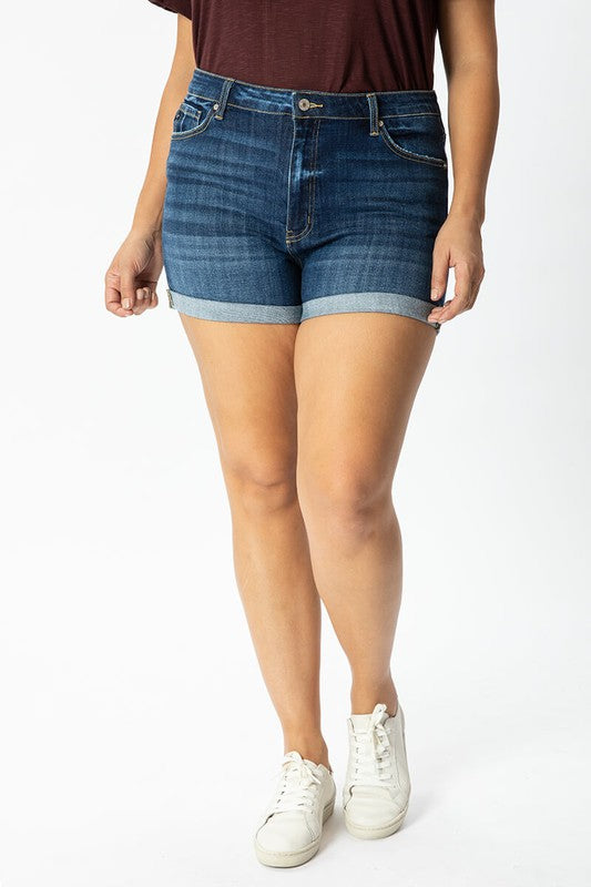 Plus Size - KanCan - Cuffed Dark Denim Shorts