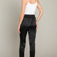 Satin Straight Leg Pants With Elastic Waist